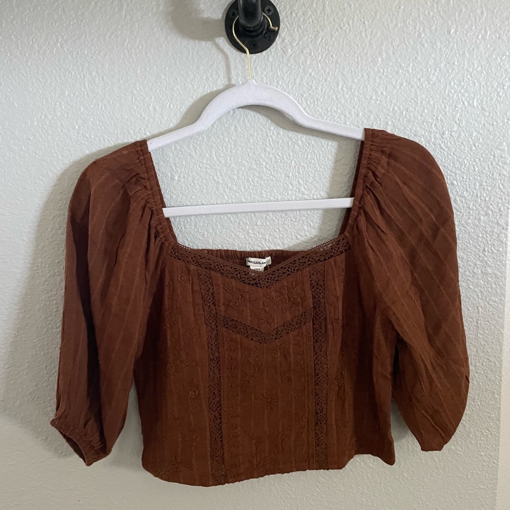 American Eagle Outfitters Brown cropped blouse